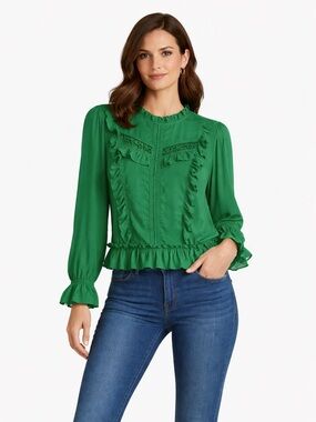 Happy Nature by Kate Hudson Green Ruffle Blouse | Size XL 💚